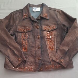 Diane Gilman Dark Brown Embellished Jean Jacket - Size S